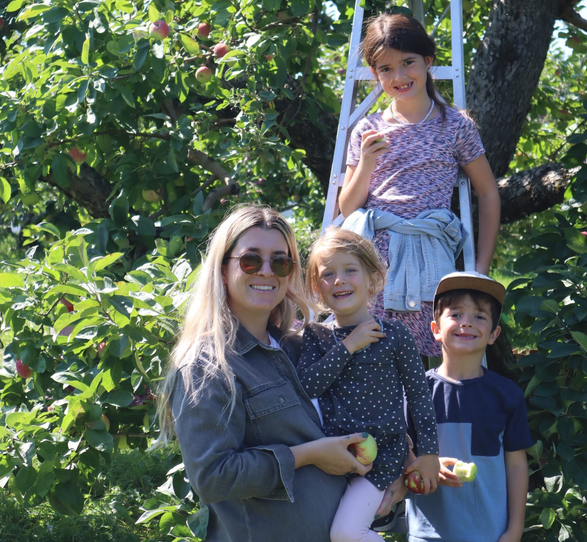 Famille cueillant des pommes au Verge Barry